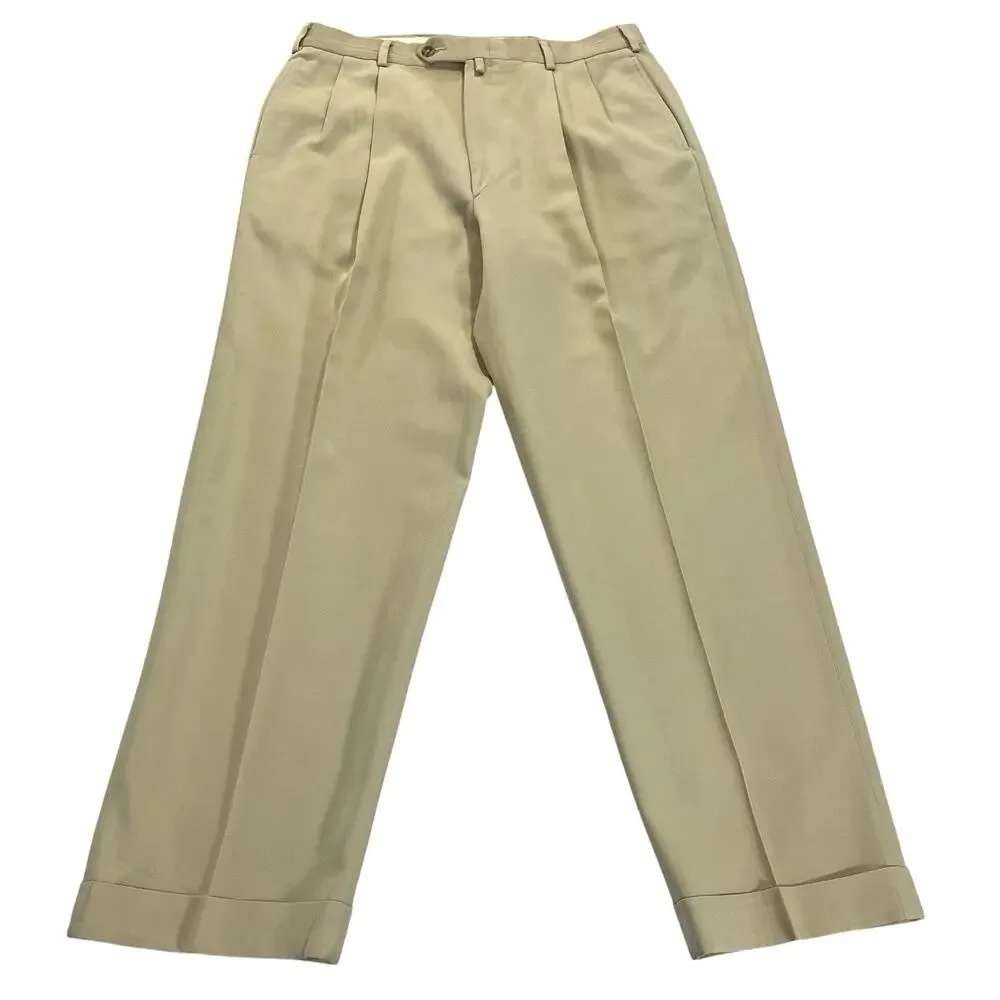 Vintage Tommy Hilfiger Wool Dress Pants Men's 33x29 Beige Double Pleated 1990s